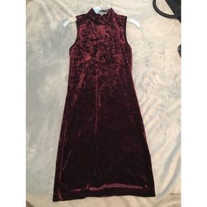 Burgundy velvet high neck dress